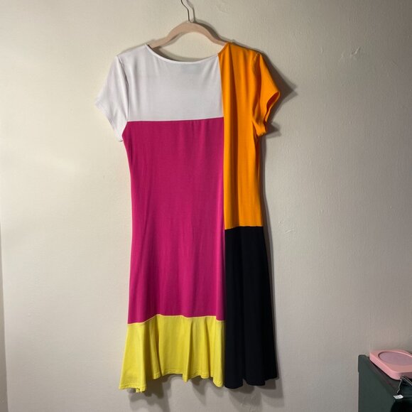 🔥 Lynne Richie Silver | Pink/Orange/White Color Block Swing Dress Medium - Picture 4 of 5